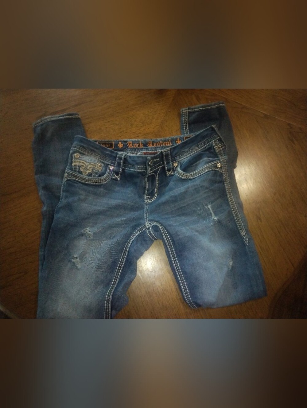 Rock Revival Medium Blue Bootcut Jeans with Embroidered Pockets